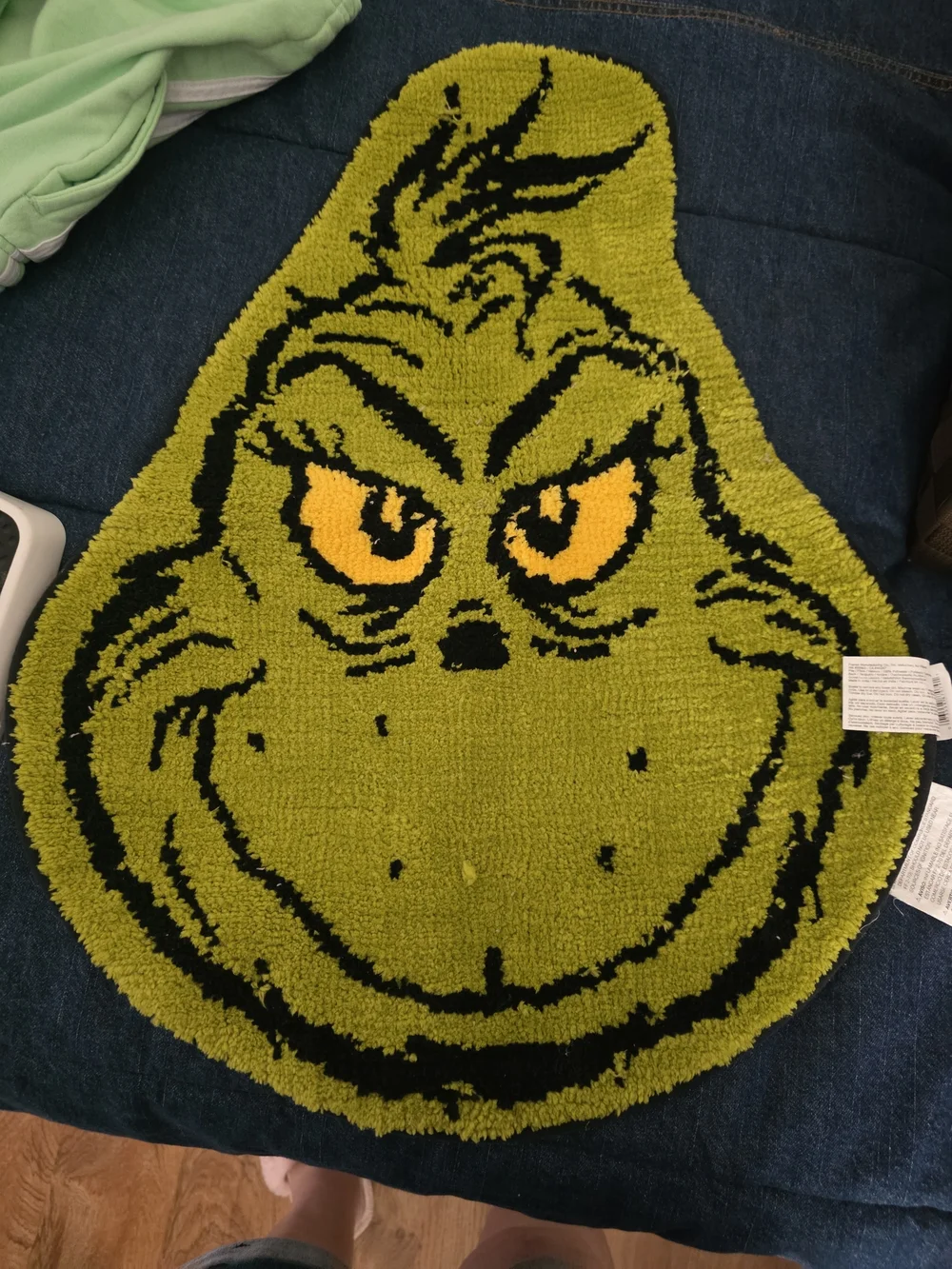 Grinch Face Shag Rug - Green & Black with Yellow Eyes